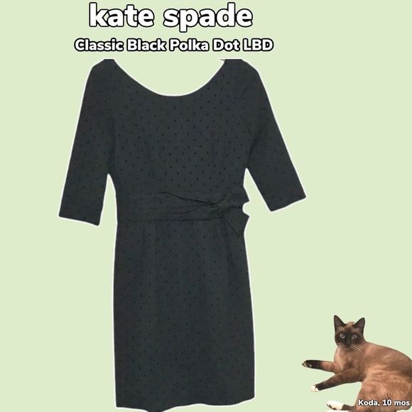 kate spade | Dark Academia | Classic | Polka Dot | Little Black Dress with Bow - Picture 10 of 10
